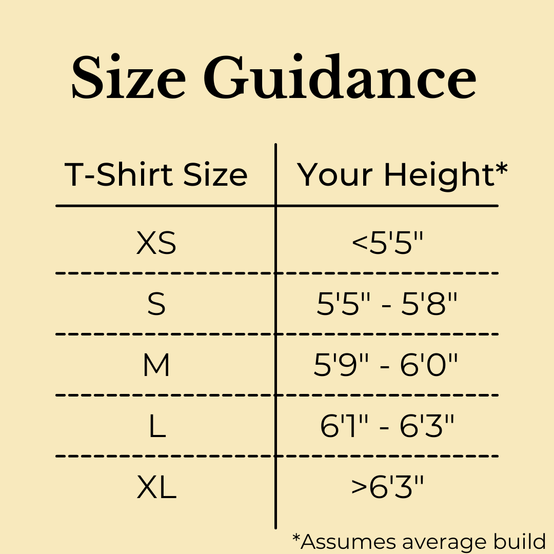 True Places T-shirt sizes